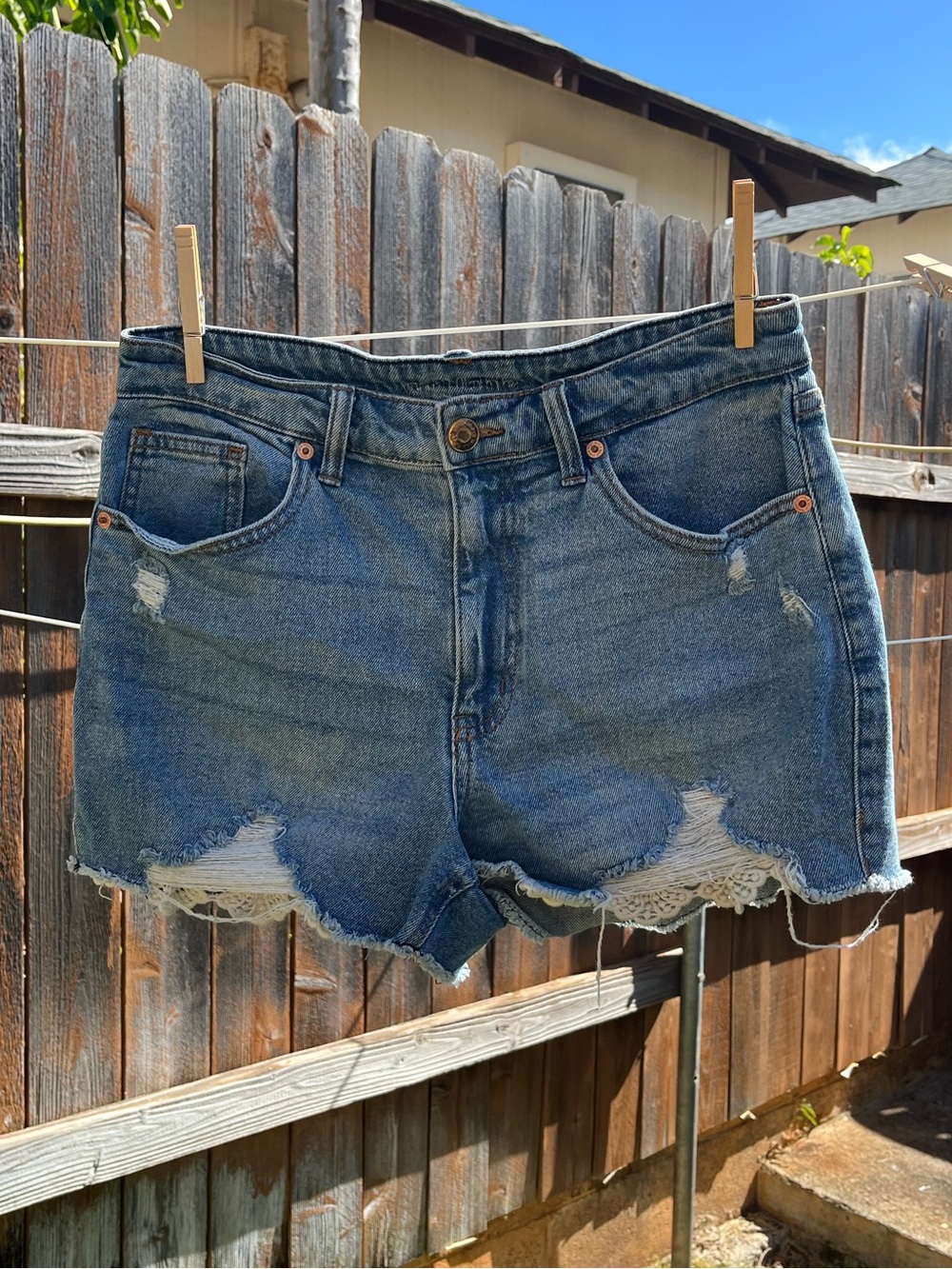 wild fable Distressed Blue Denim Jean Shorts with Lace Trim